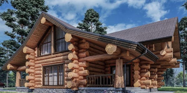 Сланцевая кровля на доме из сруба